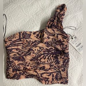 Zara Tropical Crop Top - One Shoulder